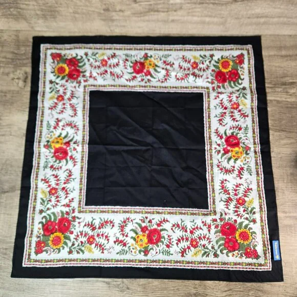 Vintage Valdrome France Vibrant Floral Cotton Scarf 24x24 Red Yellow Flowers